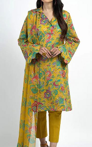 Bareeze Satin Sheen Gold Lawn Suit | Pakistani Lawn Dress in USA- Image 1