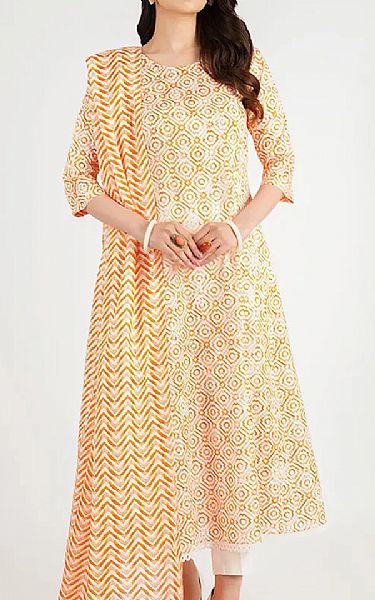 Bareeze Orange/Off White Lawn Suit | Pakistani Lawn Dress in USA- Image 1