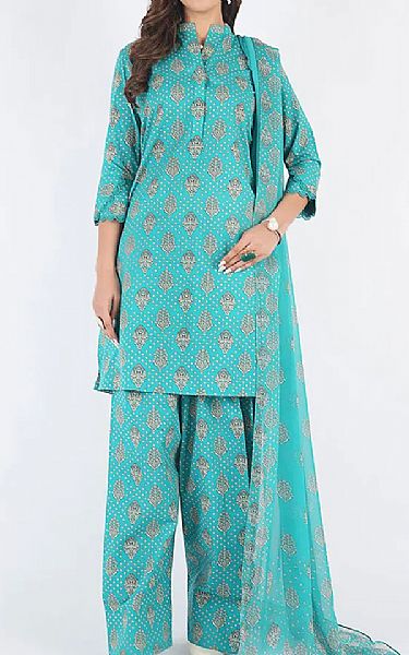 Bareeze Turquoise Cambric Suit | Pakistani Winter Dresses in USA- Image 1