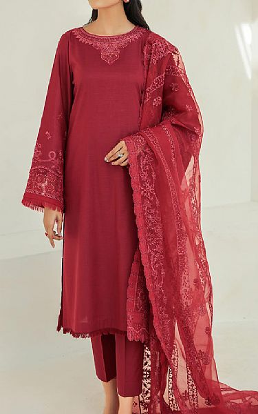 Baroque Red Khaddar Suit | Pakistani Winter Dresses- Image 1