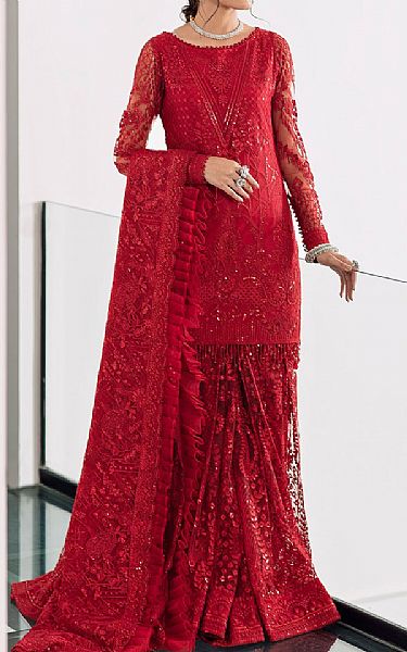 Baroque Red Net Suit | Pakistani Embroidered Chiffon Dresses USA- Image 1