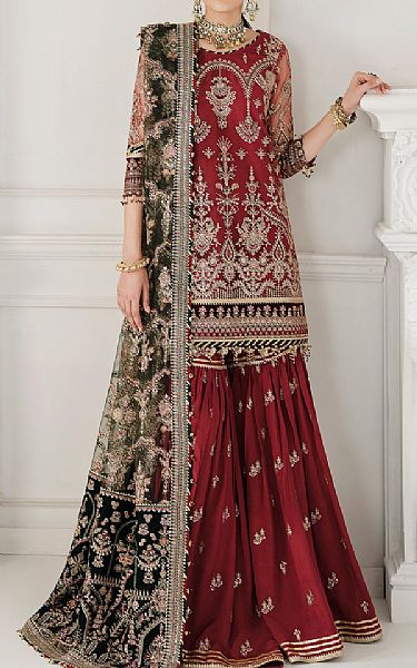 Baroque Maroon Chiffon Suit | Pakistani Embroidered Chiffon Dresses- Image 1