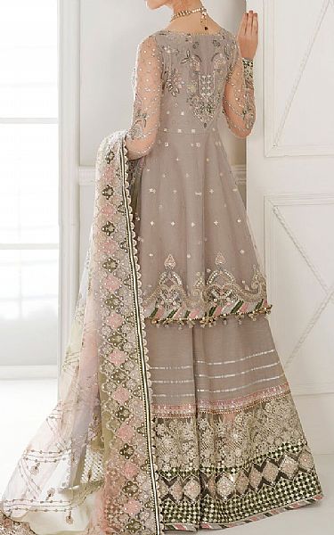 Baroque Warm Grey Net Suit | Pakistani Embroidered Chiffon Dresses USA- Image 2