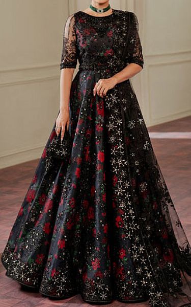 Baroque Black Net Suit | Pakistani Embroidered Chiffon Dresses USA- Image 1