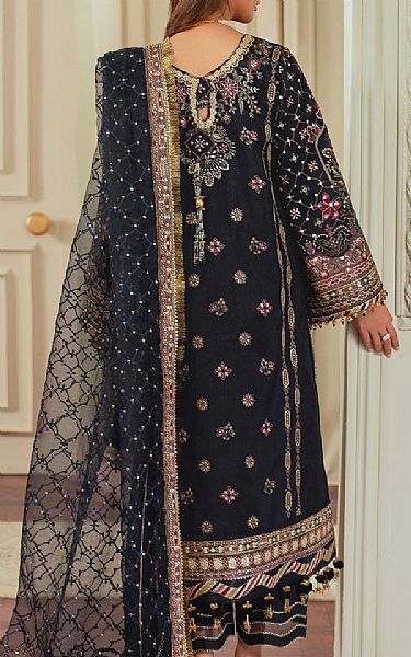 Baroque Navy Blue Raw Silk Suit | Pakistani Embroidered Chiffon Dresses USA- Image 2