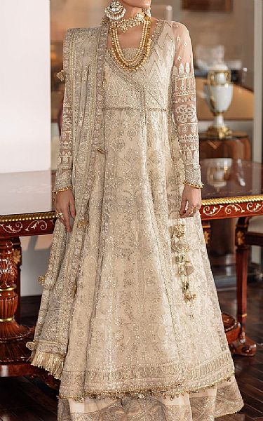 Baroque Ivory Net Suit | Pakistani Embroidered Chiffon Dresses- Image 1