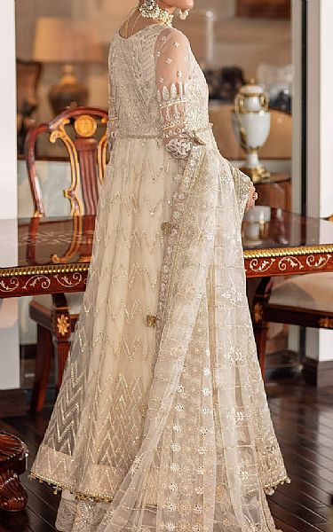 Baroque Ivory Net Suit | Pakistani Embroidered Chiffon Dresses- Image 2