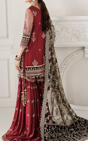 Baroque Scarlet Net Suit | Pakistani Embroidered Chiffon Dresses USA- Image 2