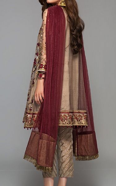 Baroque Beige Net Suit | Pakistani Embroidered Chiffon Dresses USA- Image 2