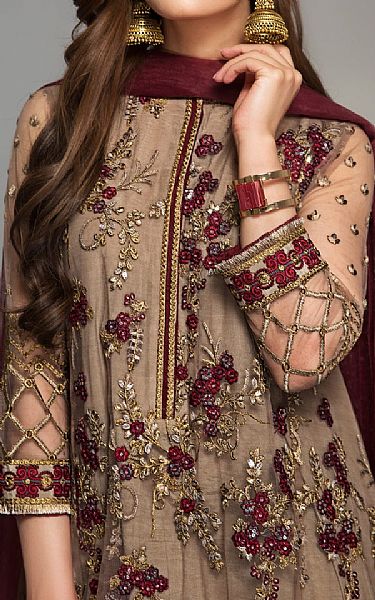 Baroque Beige Net Suit | Pakistani Embroidered Chiffon Dresses USA- Image 3