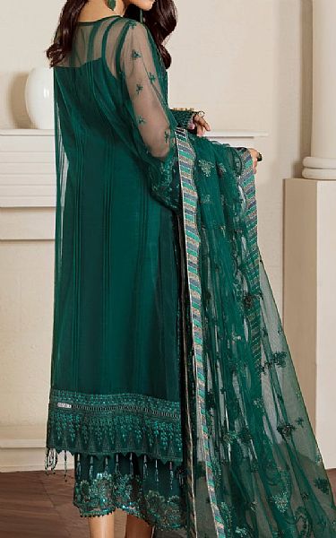 Baroque Bottle Green Net Suit | Pakistani Embroidered Chiffon Dresses USA- Image 2