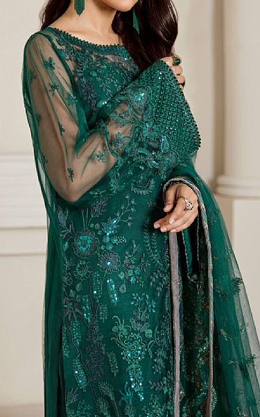Baroque Bottle Green Net Suit | Pakistani Embroidered Chiffon Dresses USA- Image 3