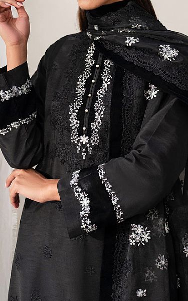 Baroque Black Raw Silk Suit | Pakistani Embroidered Chiffon Dresses USA- Image 3