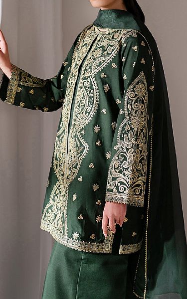 Baroque Green Raw Silk Suit | Pakistani Embroidered Chiffon Dresses USA- Image 3