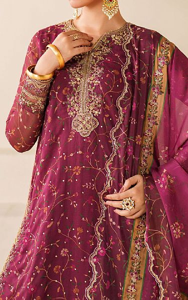 Baroque Light Burgundy Chiffon Suit | Pakistani Embroidered Chiffon Dresses USA- Image 3