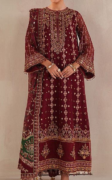 Baroque Maroon Chiffon Suit | Pakistani Embroidered Chiffon Dresses USA- Image 1