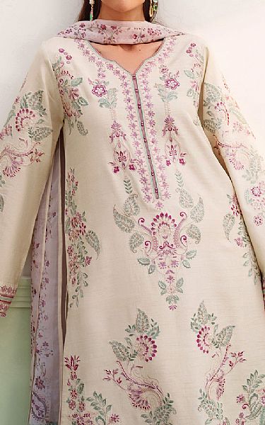 Baroque Off White Raw Silk Suit | Pakistani Embroidered Chiffon Dresses USA- Image 3