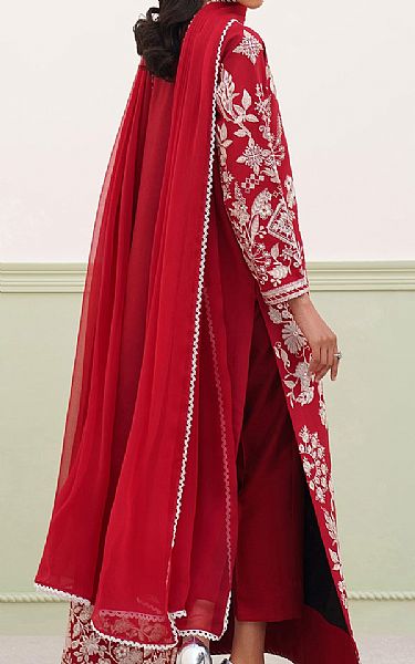 Baroque Red Raw Silk Suit | Pakistani Embroidered Chiffon Dresses USA- Image 2