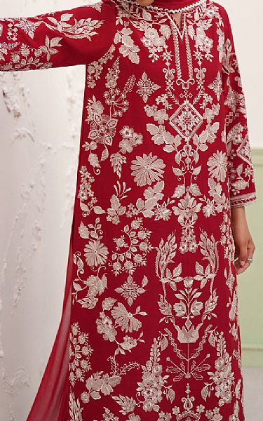 Baroque Red Raw Silk Suit | Pakistani Embroidered Chiffon Dresses USA- Image 3