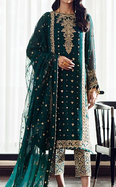 Baroque Teal Chiffon Suit | Pakistani Embroidered Chiffon Dresses USA- Image 1