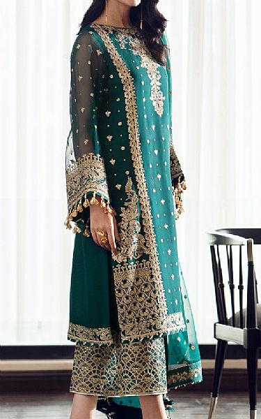 Baroque Teal Chiffon Suit | Pakistani Embroidered Chiffon Dresses USA- Image 3