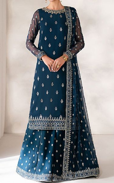 Baroque Teal Blue Chiffon Suit | Pakistani Embroidered Chiffon Dresses USA- Image 1