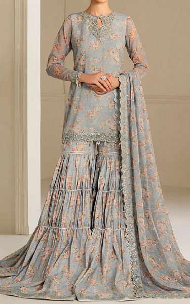 Baroque Grey Chiffon Suit | Pakistani Embroidered Chiffon Dresses USA- Image 1