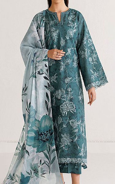 Baroque Teal Lawn Suit | Pakistani Lawn Dress in USA- Image 1