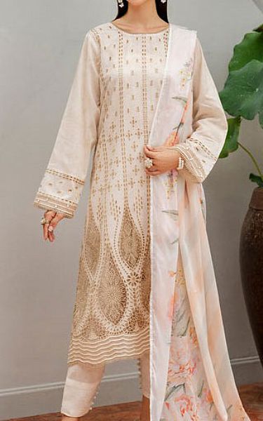 Baroque Off-white Lawn Suit | Pakistani Lawn Dress in USA- Image 1