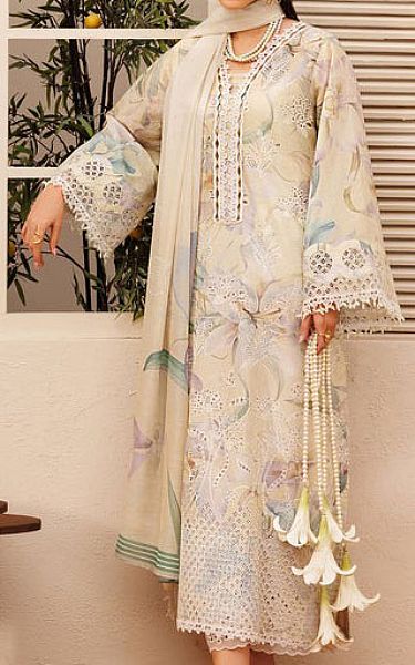 Baroque Off-white Lawn Suit | Pakistani Lawn Dress in USA- Image 1