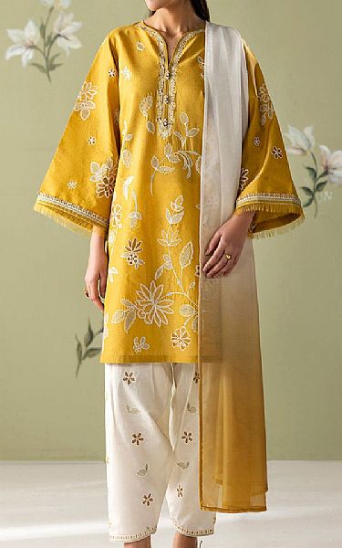 Baroque Mustard Jacquard Suit | Pakistani Lawn Dress in USA- Image 1