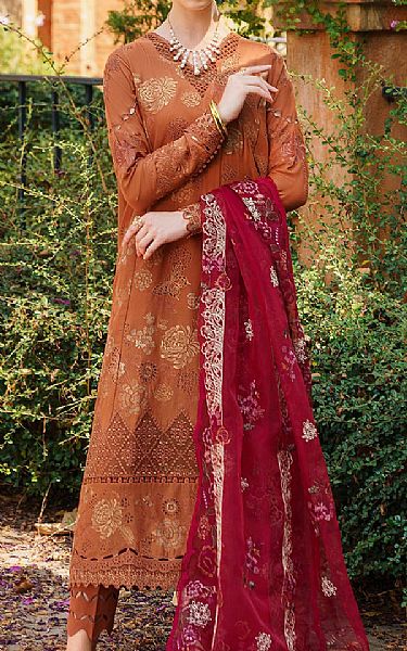 Baroque Rust/Vivid Burgundy Lawn Suit | Pakistani Lawn Suits- Image 1