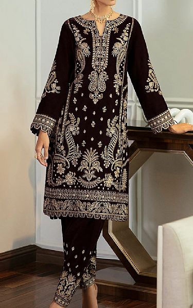 Baroque Chocolate Velvet Suit | Pakistani Winter Dresses- Image 1