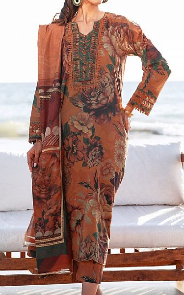 Baroque Orange Salmon Lawn Suit | Pakistani Lawn Dress in USA- Image 1