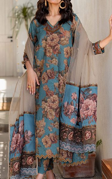 Baroque Hippie Blue Lawn Suit | Pakistani Lawn Dress in USA- Image 1