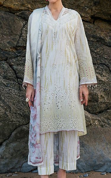 Baroque Off White/Olive Lawn Suit | Pakistani Lawn Dress in USA- Image 1