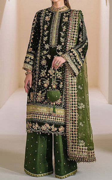 Baroque Green Velvet  Suit | Pakistani Winter Dresses in USA- Image 1