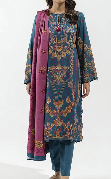 Beechtree Denim Blue Linen Suit | Pakistani Winter Dresses- Image 1