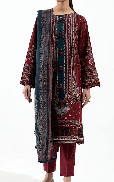 Beechtree Maroon Khaddar Suit | Pakistani Winter Dresses- Image 1