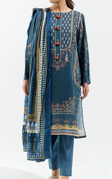 Beechtree Denim Blue Karandi Suit | Pakistani Winter Dresses- Image 1