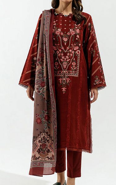 Beechtree Maroon Khaddar Suit | Pakistani Dresses in USA- Image 1