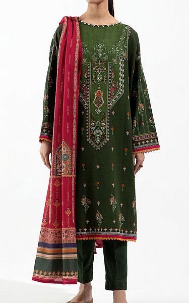 Beechtree Dark Green Khaddar Suit | Pakistani Winter Dresses- Image 1