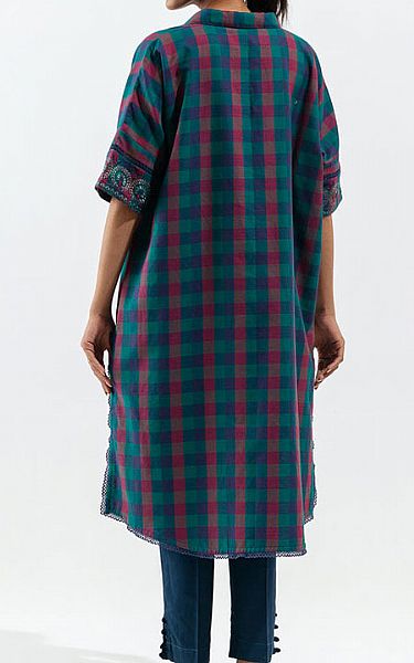 Beechtree Teal Yarn Dyed Kurti | Pakistani Winter Dresses- Image 2