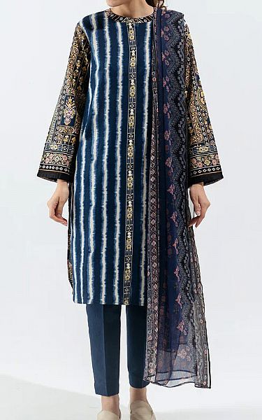 Beechtree Navy Blue Khaddar Suit (2 Pcs) | Pakistani Winter Dresses- Image 1