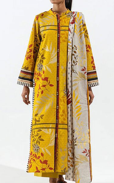 Beechtree Golden Yellow Khaddar Suit | Pakistani Winter Dresses- Image 1