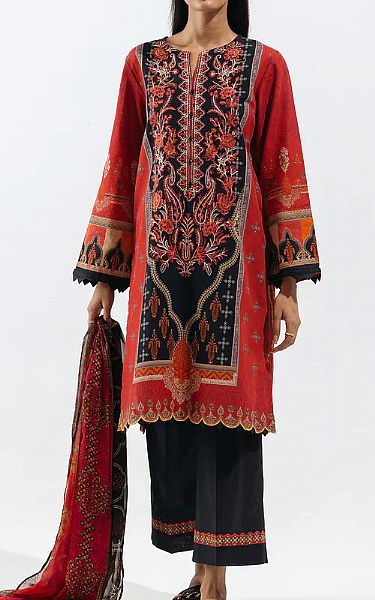Beechtree Navy/Red Khaddar Suit | Pakistani Winter Dresses- Image 1