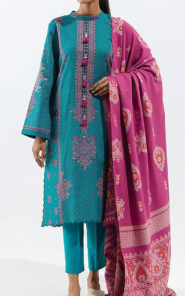 Beechtree Dark Turquoise Khaddar Suit | Pakistani Winter Dresses- Image 1