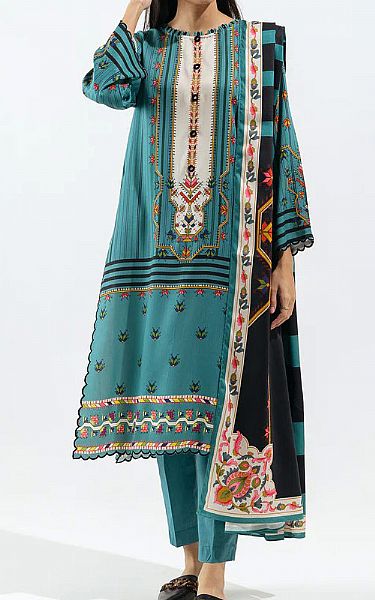 Beechtree Light Turquoise Linen Suit | Pakistani Winter Dresses- Image 1