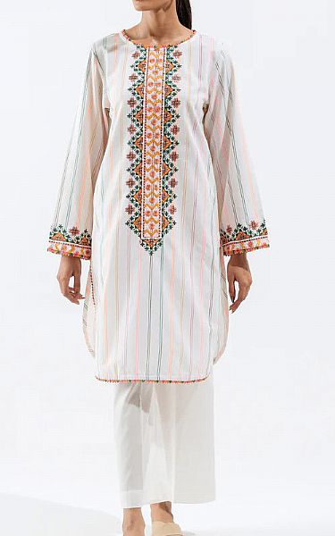 Beechtree Off-white Yarn Dyed Kurti | Pakistani Winter Dresses- Image 1