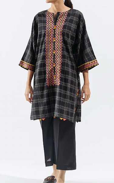 Beechtree Black Yarn Dyed Kurti | Pakistani Dresses in USA- Image 1